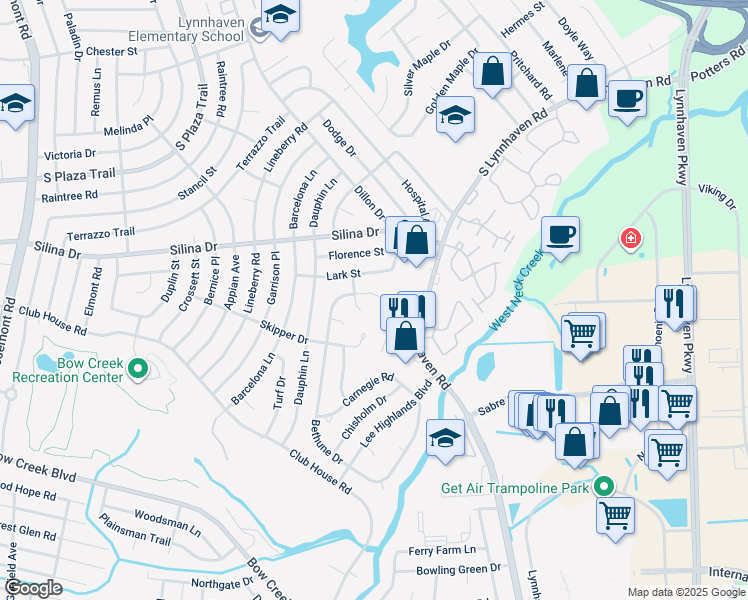 map of restaurants, bars, coffee shops, grocery stores, and more near 324 Bethune Drive in Virginia Beach