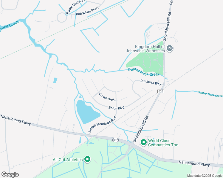 map of restaurants, bars, coffee shops, grocery stores, and more near 200 Princess Arch in Suffolk