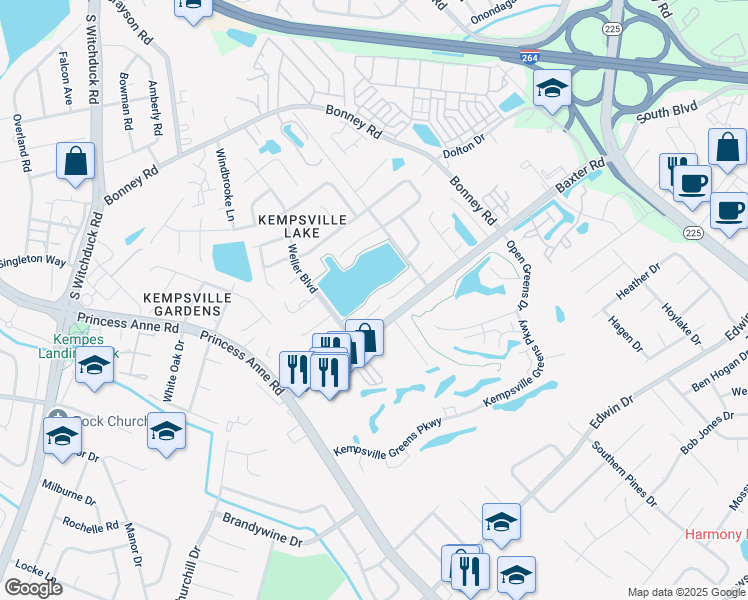 map of restaurants, bars, coffee shops, grocery stores, and more near 4638 Fern Oak Court in Virginia Beach