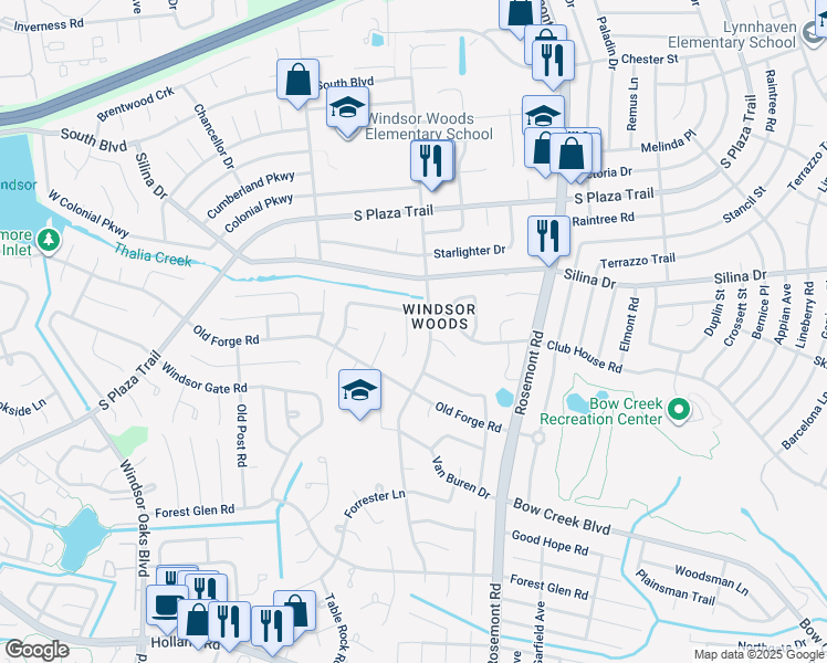 map of restaurants, bars, coffee shops, grocery stores, and more near 408 Kings Point Ct in Virginia Beach