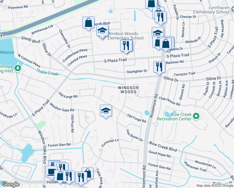 map of restaurants, bars, coffee shops, grocery stores, and more near 409 Kings Point Court in Virginia Beach