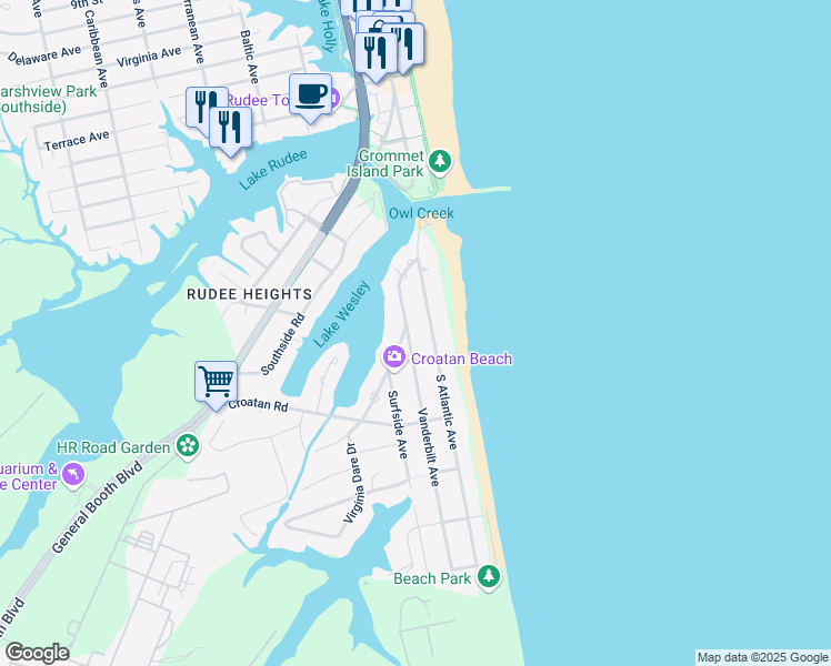 map of restaurants, bars, coffee shops, grocery stores, and more near 522 Virginia Dare Drive in Virginia Beach