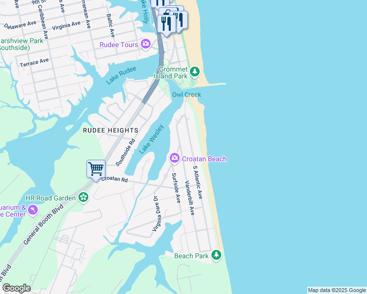 map of restaurants, bars, coffee shops, grocery stores, and more near 522 Virginia Dare Drive in Virginia Beach