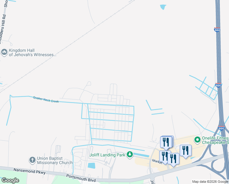 map of restaurants, bars, coffee shops, grocery stores, and more near 2321 Tybee Loop in Chesapeake