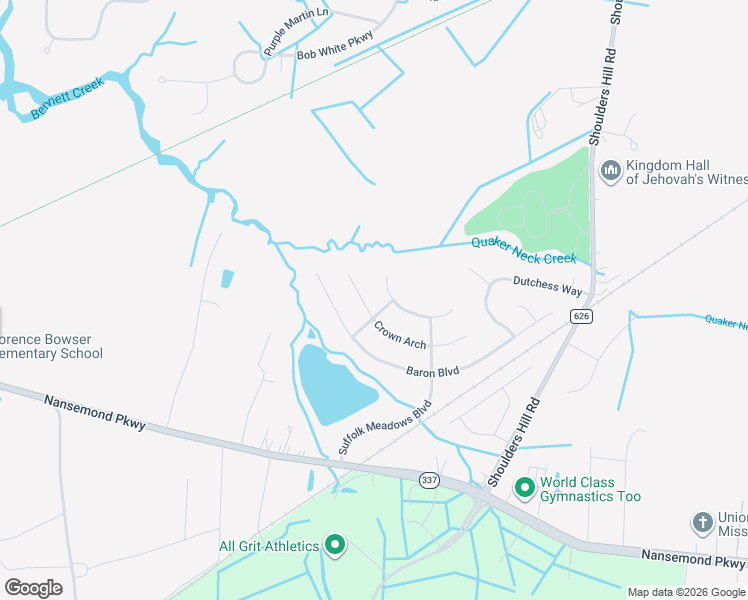 map of restaurants, bars, coffee shops, grocery stores, and more near 208 Princess Arch in Suffolk