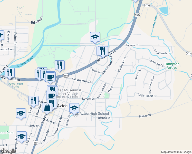 map of restaurants, bars, coffee shops, grocery stores, and more near 508 Orchard Avenue in Aztec