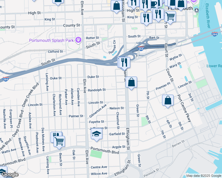 map of restaurants, bars, coffee shops, grocery stores, and more near 1609 Chestnut Street in Portsmouth