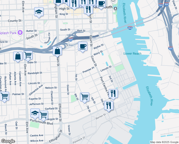 map of restaurants, bars, coffee shops, grocery stores, and more near 424 5th Street in Portsmouth