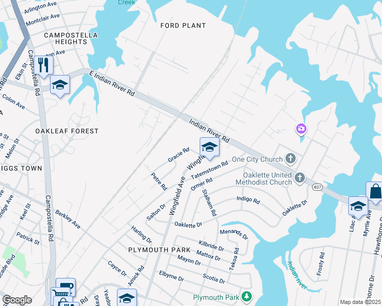 map of restaurants, bars, coffee shops, grocery stores, and more near 369 Gracie Road in Chesapeake