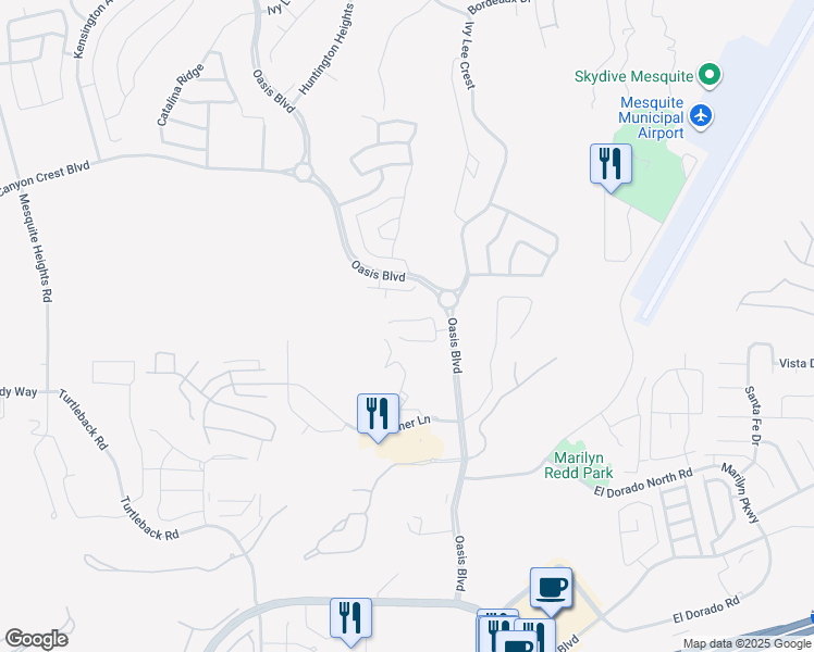 map of restaurants, bars, coffee shops, grocery stores, and more near 155 Parliament Canyon in Mesquite