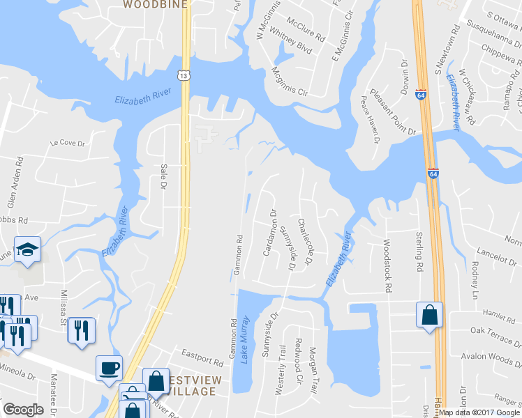 map of restaurants, bars, coffee shops, grocery stores, and more near 544 Hunts Pointe Drive in Virginia Beach