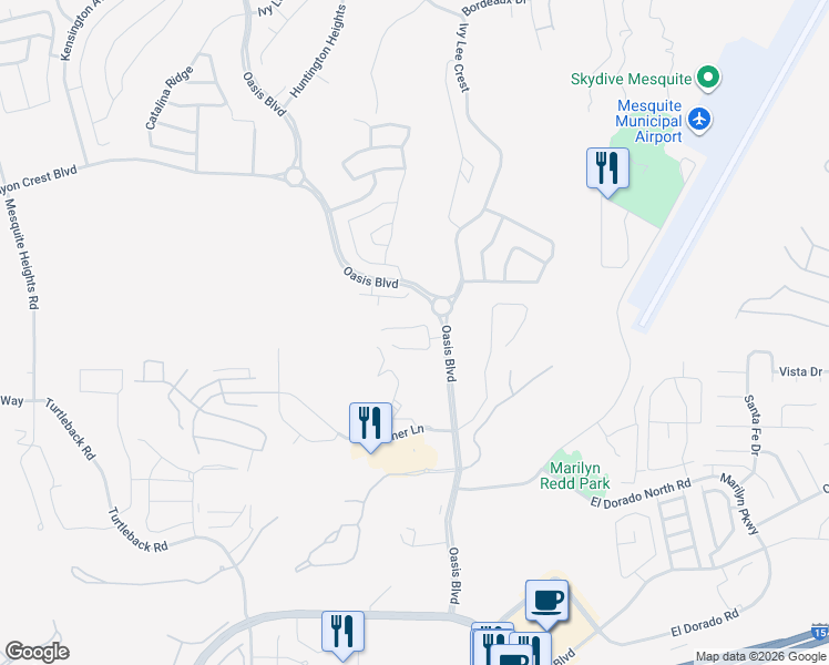 map of restaurants, bars, coffee shops, grocery stores, and more near 102 Parliament Canyon in Mesquite