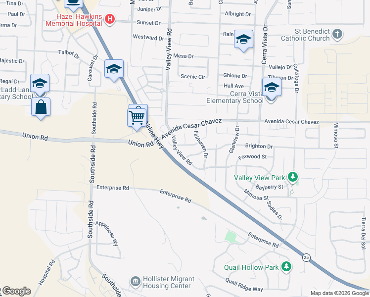 map of restaurants, bars, coffee shops, grocery stores, and more near 1219 Morningside Drive in Hollister