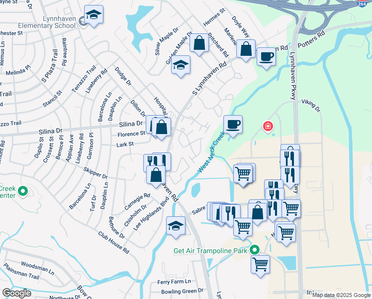 map of restaurants, bars, coffee shops, grocery stores, and more near 633 Rivers Reach in Virginia Beach