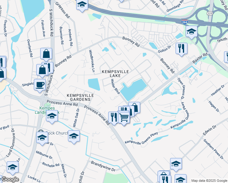 map of restaurants, bars, coffee shops, grocery stores, and more near 4807 Deming Court in Virginia Beach