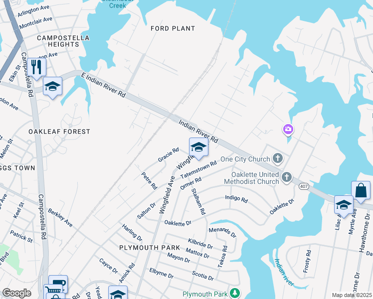 map of restaurants, bars, coffee shops, grocery stores, and more near 372 Gracie Road in Chesapeake