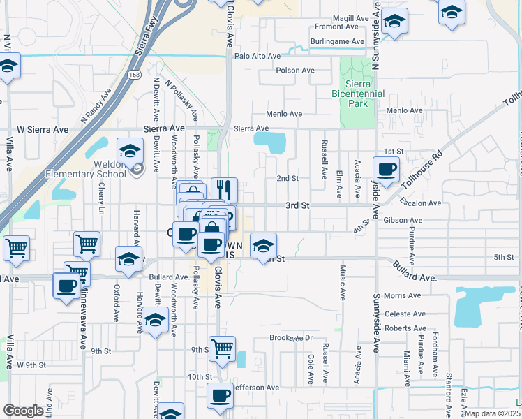 map of restaurants, bars, coffee shops, grocery stores, and more near 830 3rd Street in Clovis