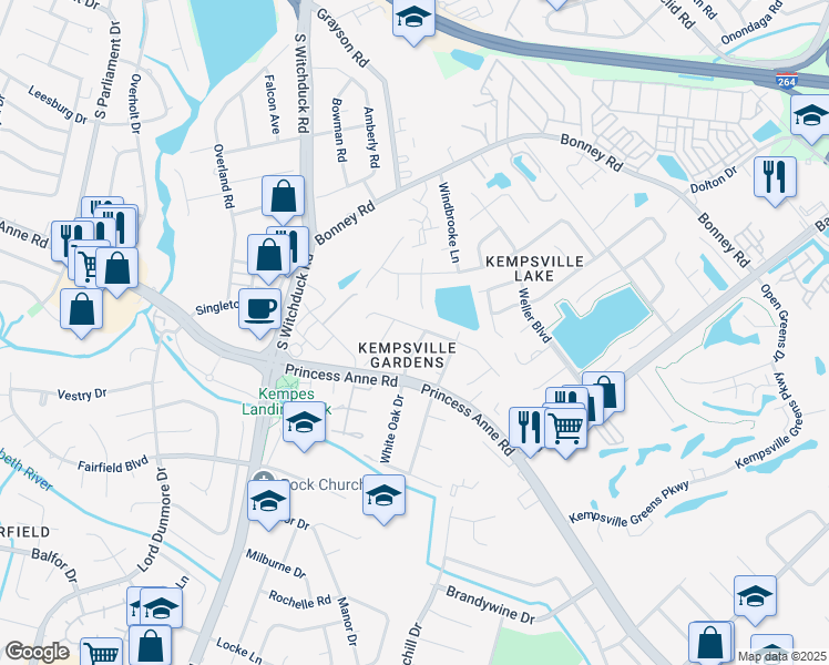 map of restaurants, bars, coffee shops, grocery stores, and more near 5028 Century Drive in Virginia Beach
