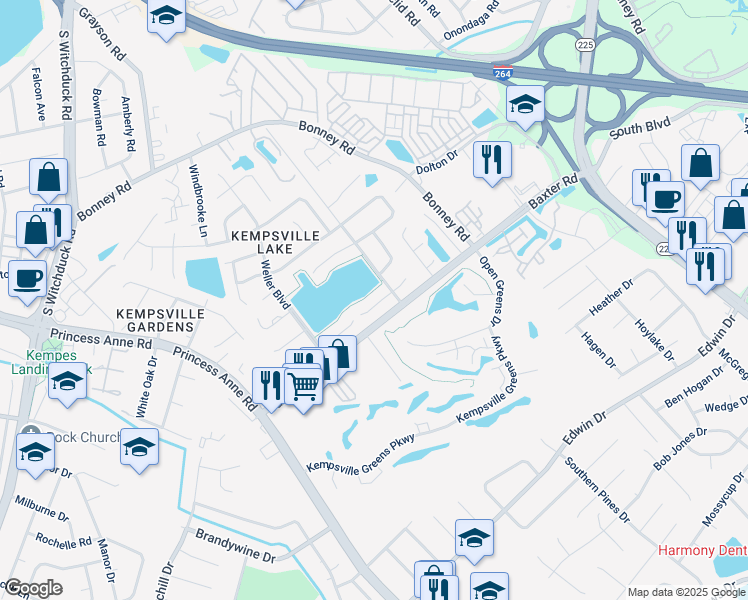 map of restaurants, bars, coffee shops, grocery stores, and more near 4601 Fern Oak Court in Virginia Beach