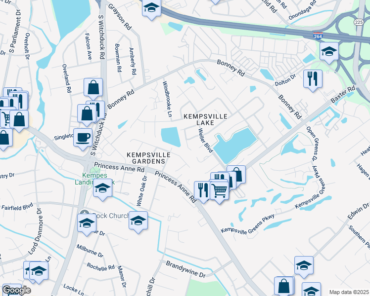 map of restaurants, bars, coffee shops, grocery stores, and more near 340 Paxford Drive in Virginia Beach