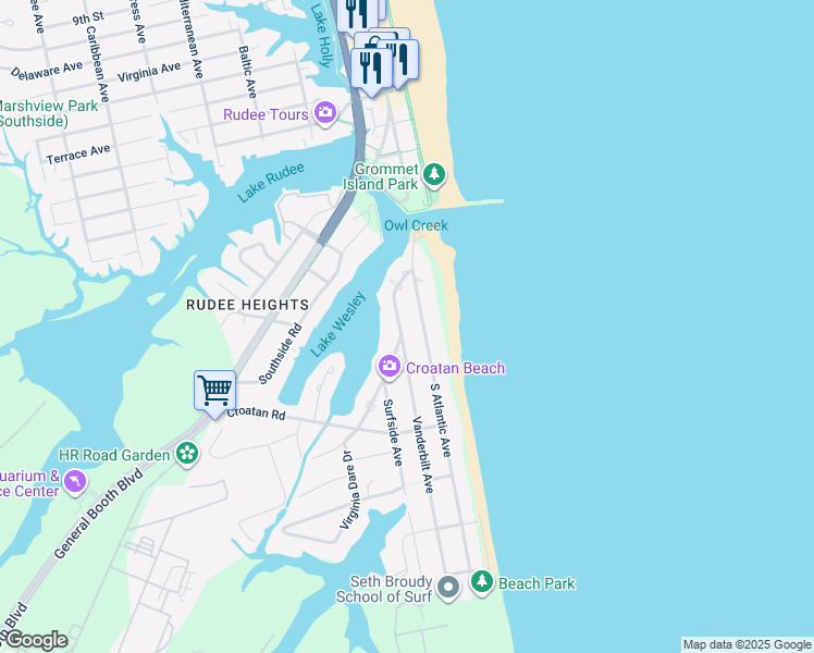 map of restaurants, bars, coffee shops, grocery stores, and more near 524 Virginia Dare Dr in Virginia Beach