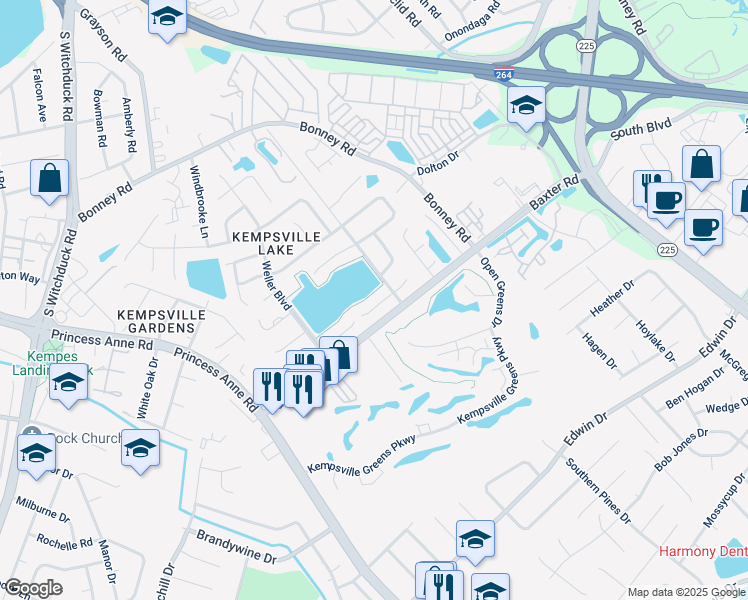 map of restaurants, bars, coffee shops, grocery stores, and more near 4601 Fern Oak Court in Virginia Beach
