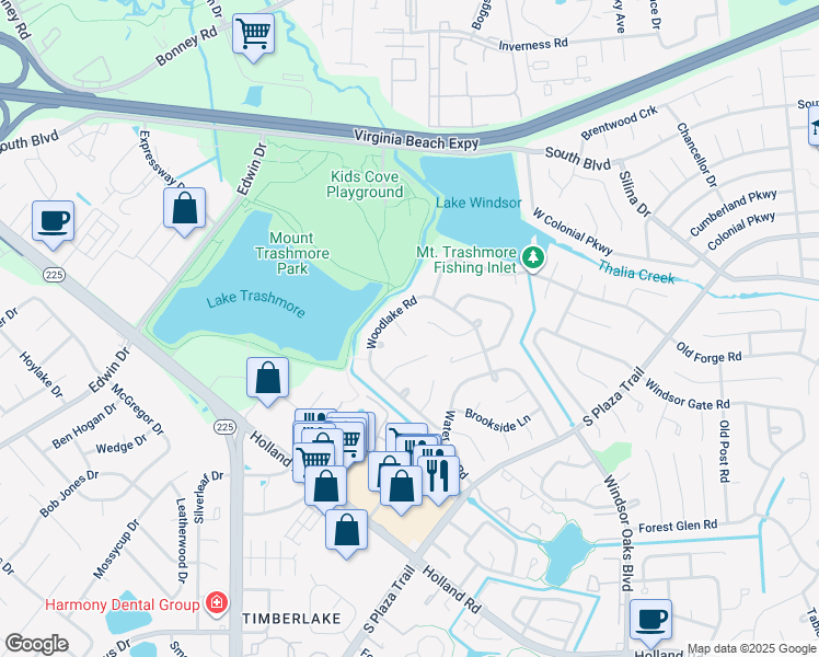 map of restaurants, bars, coffee shops, grocery stores, and more near 490 Smoke Rise Lane in Virginia Beach