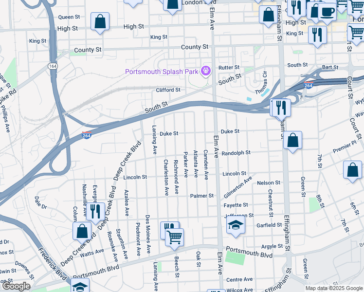 map of restaurants, bars, coffee shops, grocery stores, and more near 1618 Parker Avenue in Portsmouth