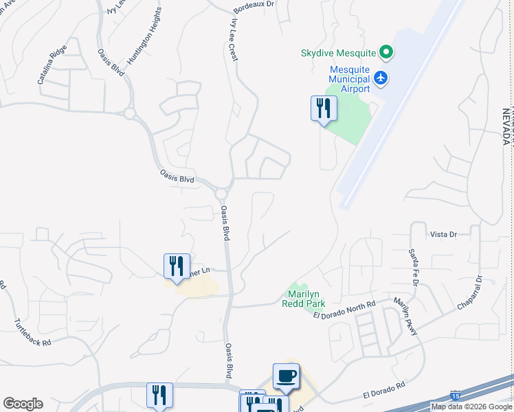 map of restaurants, bars, coffee shops, grocery stores, and more near 1060 Carrara Court in Mesquite