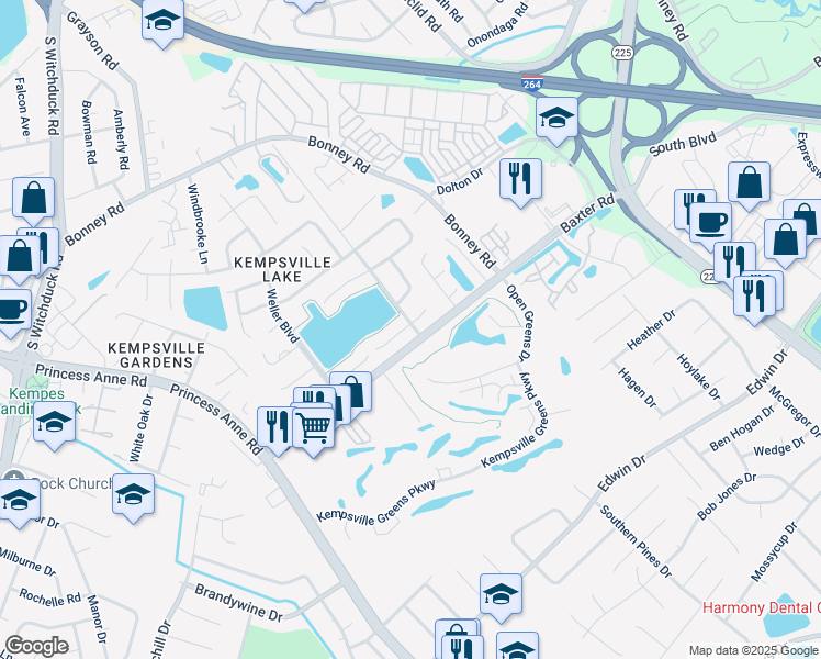 map of restaurants, bars, coffee shops, grocery stores, and more near 4601 Fern Oak Court in Virginia Beach
