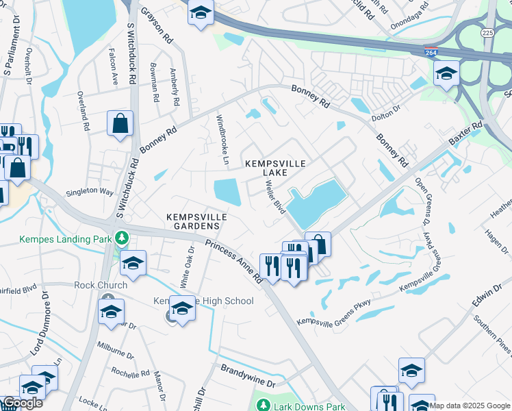map of restaurants, bars, coffee shops, grocery stores, and more near 340 Paxford Drive in Virginia Beach