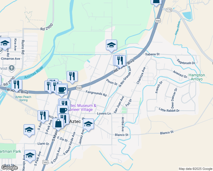 map of restaurants, bars, coffee shops, grocery stores, and more near 602 White Ave in Aztec