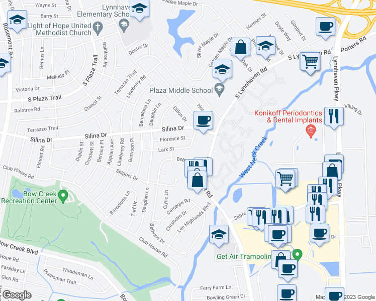 map of restaurants, bars, coffee shops, grocery stores, and more near 3201 Lark Street in Virginia Beach
