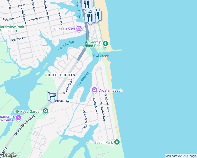 map of restaurants, bars, coffee shops, grocery stores, and more near 522 Virginia Dare Drive in Virginia Beach
