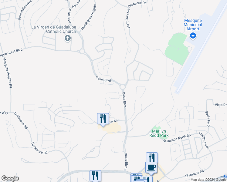 map of restaurants, bars, coffee shops, grocery stores, and more near 113 Parliament Canyon in Mesquite