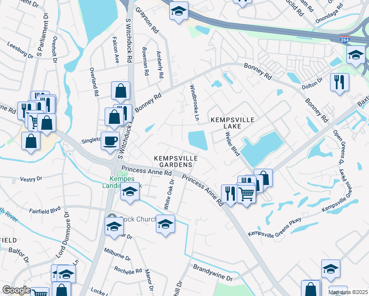 map of restaurants, bars, coffee shops, grocery stores, and more near 5028 Century Drive in Virginia Beach