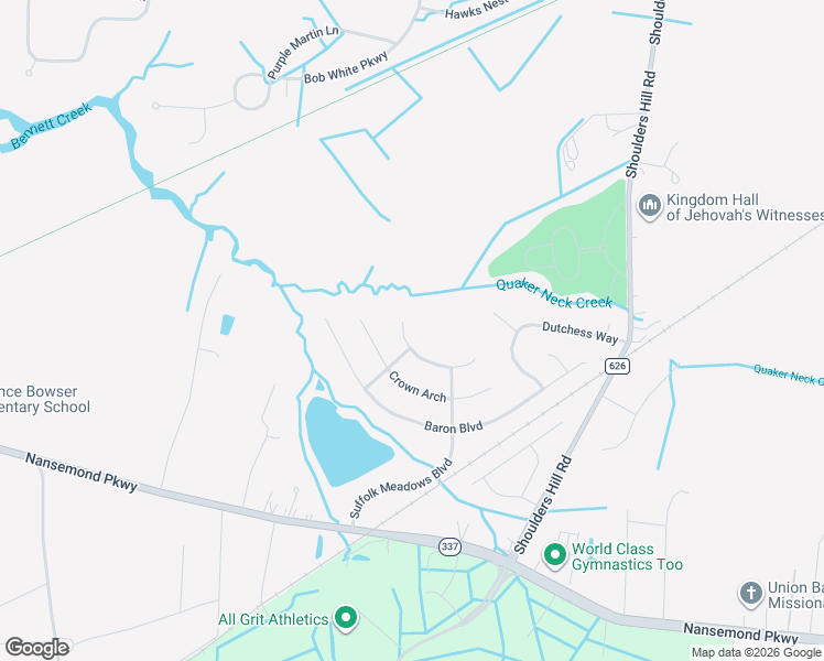 map of restaurants, bars, coffee shops, grocery stores, and more near 208 Princess Arch in Suffolk