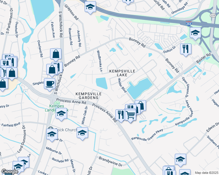 map of restaurants, bars, coffee shops, grocery stores, and more near 340 Paxford Drive in Virginia Beach
