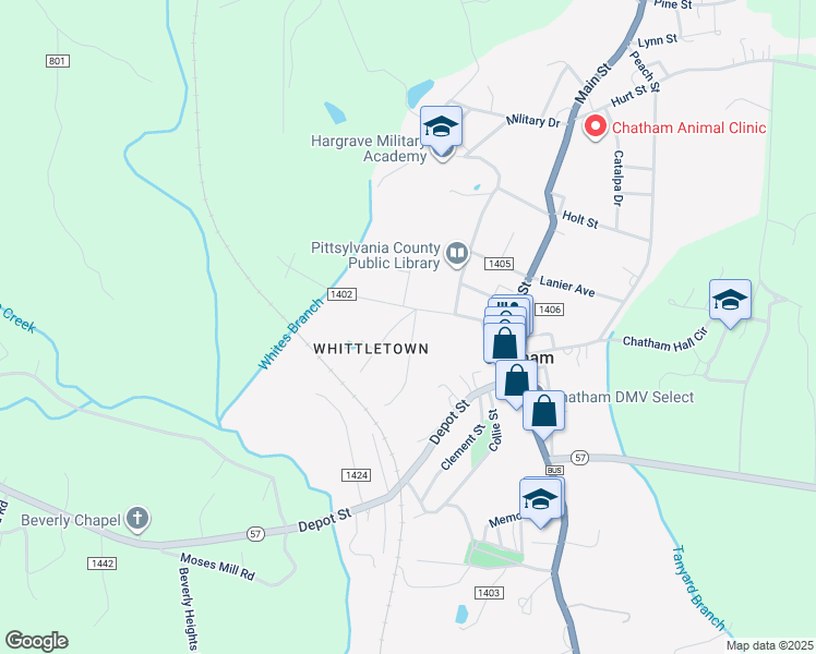 map of restaurants, bars, coffee shops, grocery stores, and more near 215 Whittle Street in Chatham
