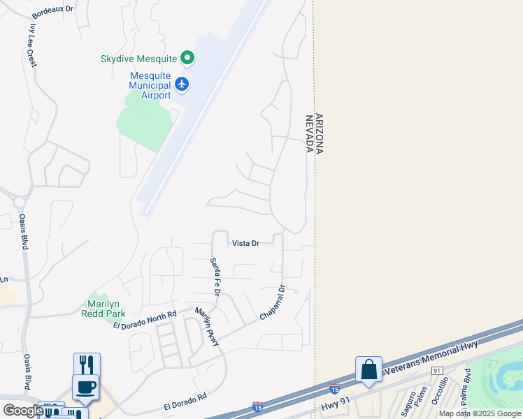 map of restaurants, bars, coffee shops, grocery stores, and more near 700 Mountain View Drive in Mesquite