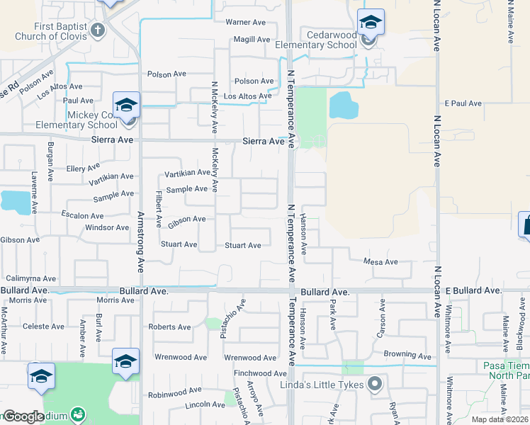 map of restaurants, bars, coffee shops, grocery stores, and more near 2530 Escalon Avenue in Clovis