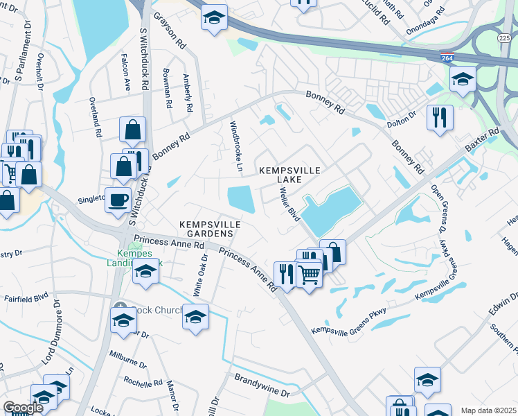 map of restaurants, bars, coffee shops, grocery stores, and more near 329 Paxford Drive in Virginia Beach