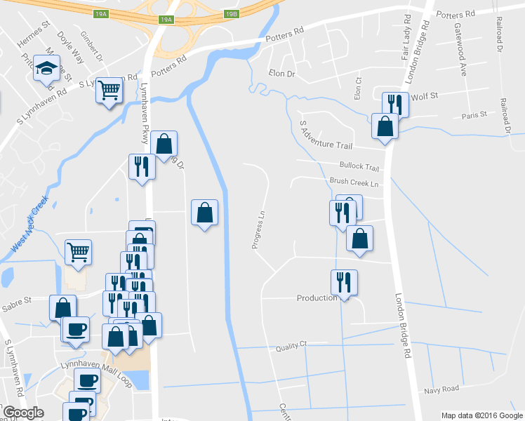 map of restaurants, bars, coffee shops, grocery stores, and more near 489 Progress Lane in Virginia Beach