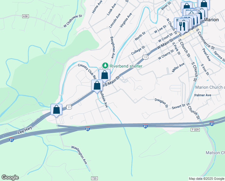 map of restaurants, bars, coffee shops, grocery stores, and more near 611 Dalton Street in Marion