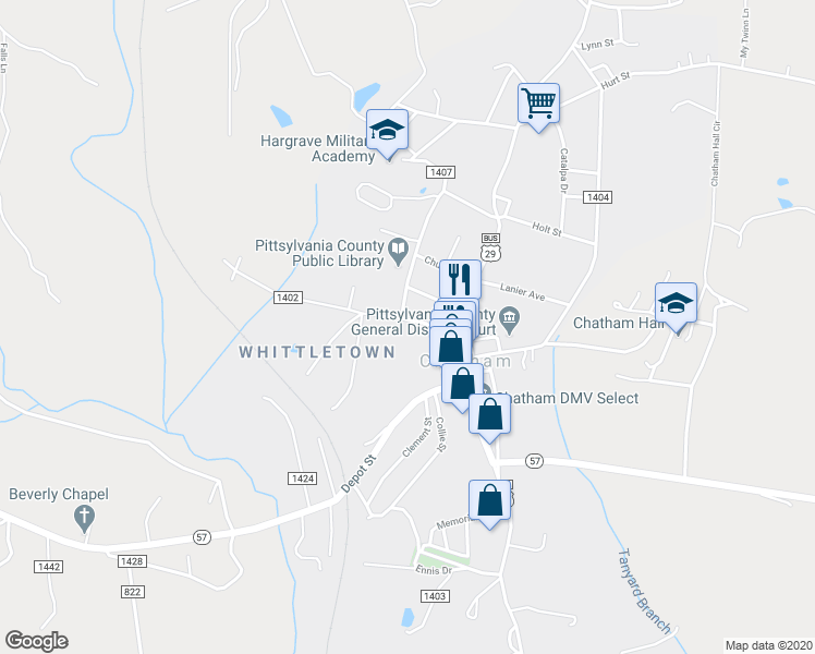 map of restaurants, bars, coffee shops, grocery stores, and more near 44 Whittle Street in Chatham