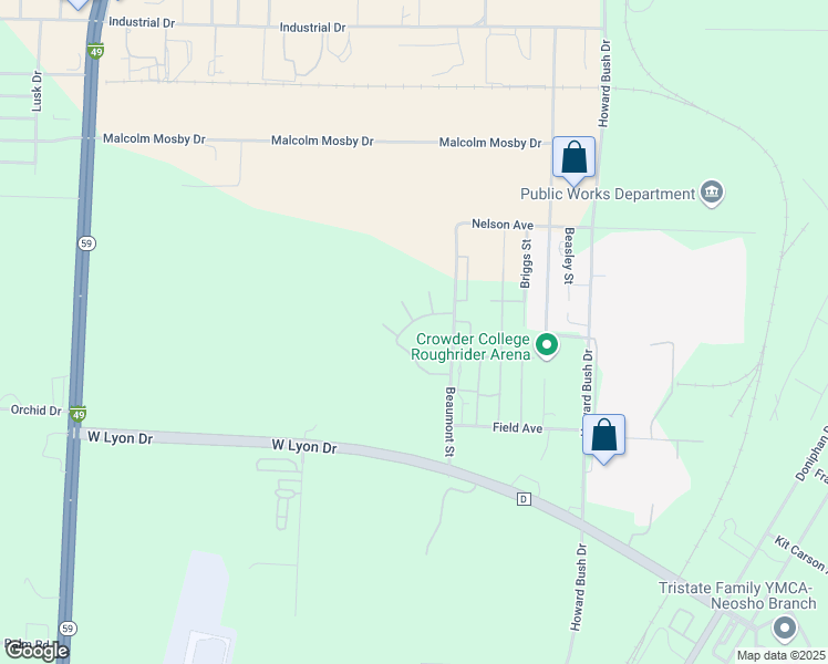map of restaurants, bars, coffee shops, grocery stores, and more near 3814 Crowder Drive in Neosho