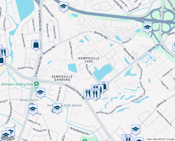 map of restaurants, bars, coffee shops, grocery stores, and more near 4801 Deming Court in Virginia Beach