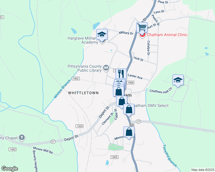 map of restaurants, bars, coffee shops, grocery stores, and more near 44 Whittle Street in Chatham