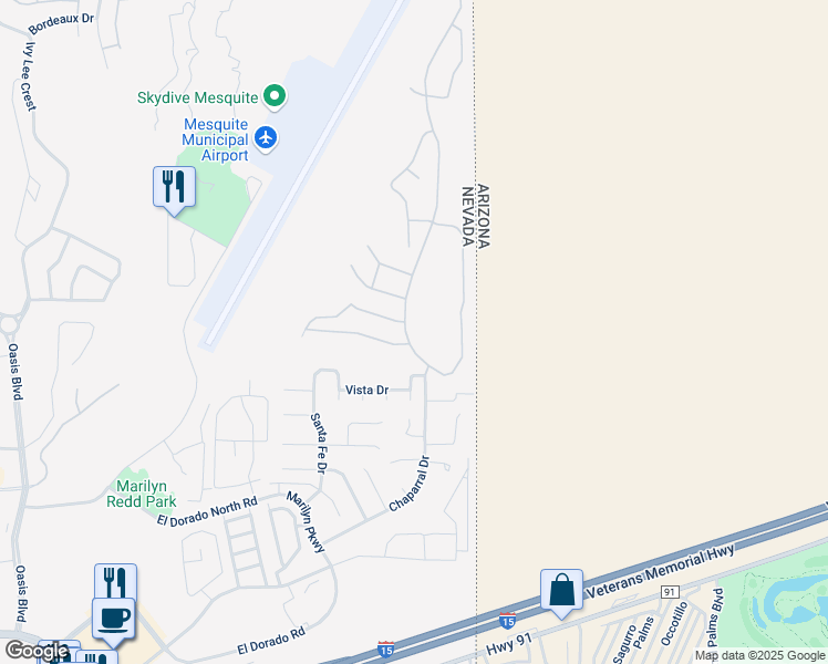 map of restaurants, bars, coffee shops, grocery stores, and more near 1060 Chaparral Drive in Mesquite
