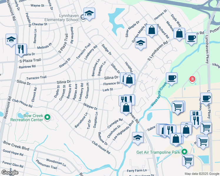 map of restaurants, bars, coffee shops, grocery stores, and more near 3224 Lark Street in Virginia Beach